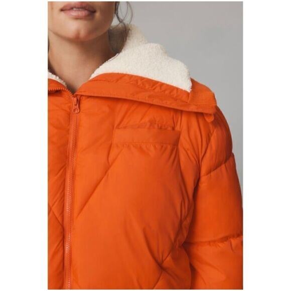Maeve by Anthropologie Orange Sherpa Collar Cropped Puffer Jacket Size Medium - Picture 5 of 16